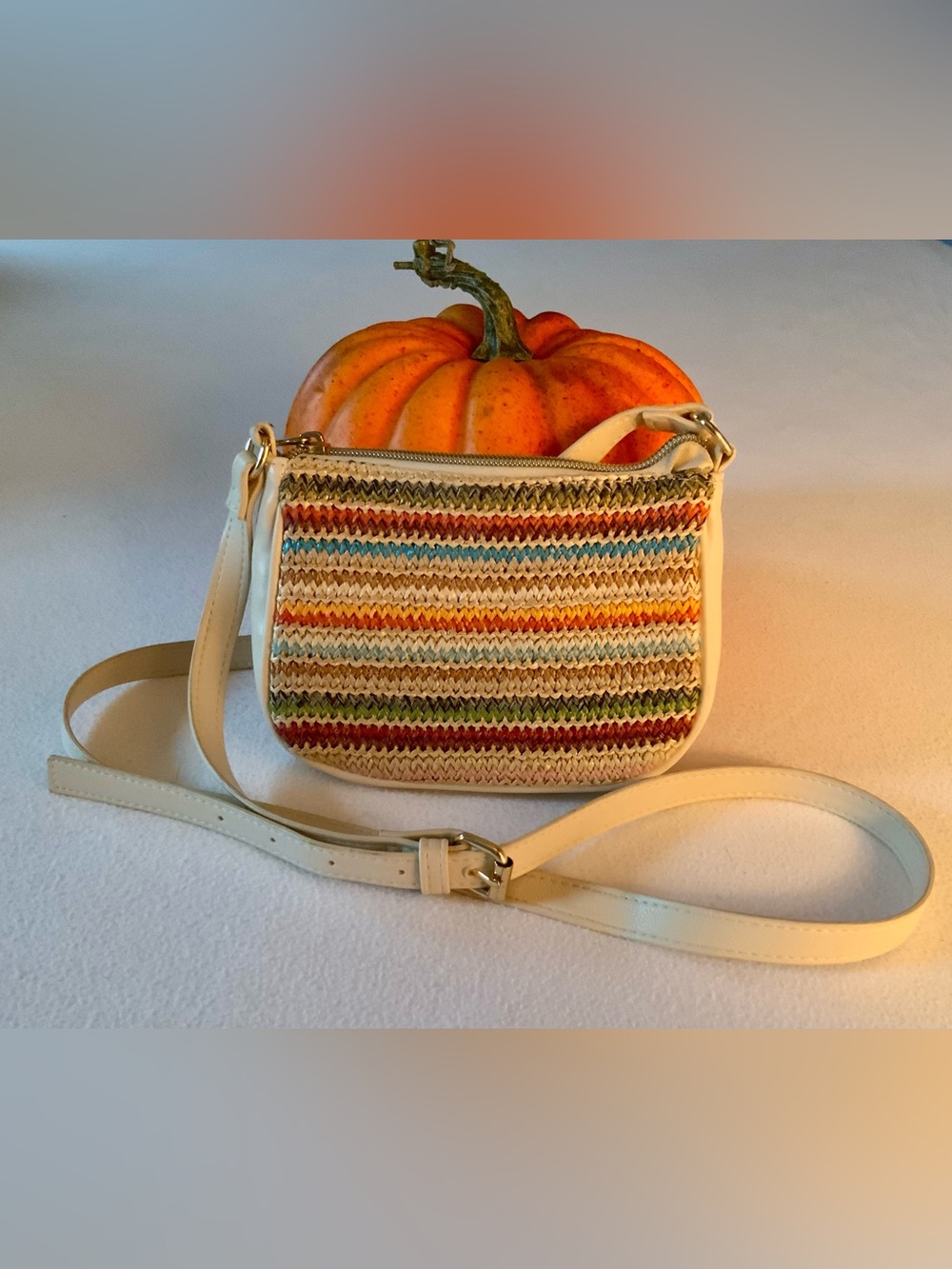 Wild Fable Multicolor Woven Crossbody Bag Boho Festival Cream